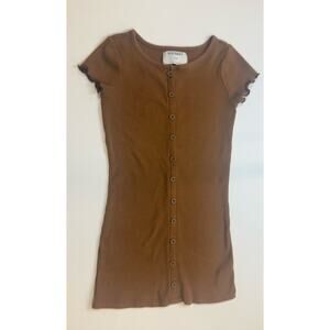 Old Navy Girls Ribbed Dress Size 5 Brown Button Front Short Sleeve